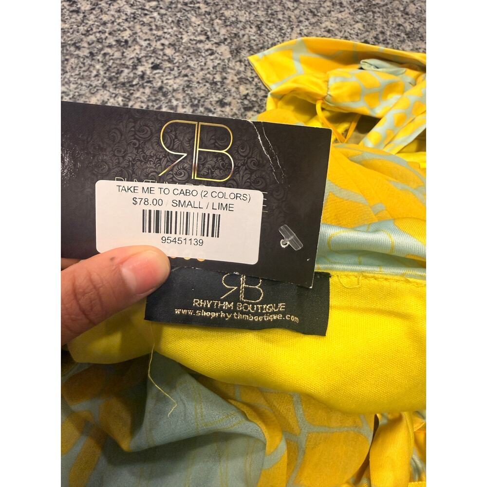 Rhythm Boutique Cutout Plunge Maxi Dress Small Yellow Boho Resort High Slit - Picture 9 of 12